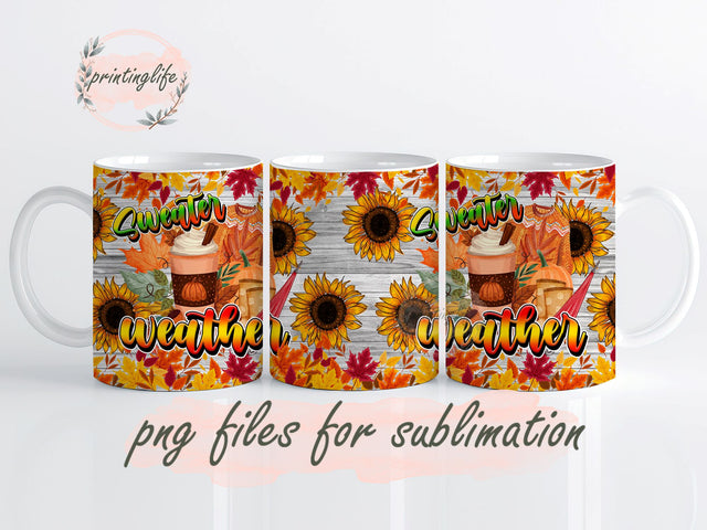 Sweater Weather 20 oz Skinny Tumbler png, Fall Pumpkins Sunflower Tumbler Wrap, 20oz Sublimation Tumbler Designs, 20oz Skinny Tumbler, Digital Download PNG Sublimation PrintingLife 