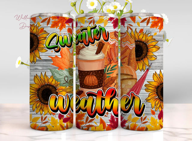 Sweater weather 20 oz skinny tumbler png, fall tumbler wrap png, pumpkins 20 oz tumbler designs, hello fall png, tumbler png download Sublimation WillowSageDesign 