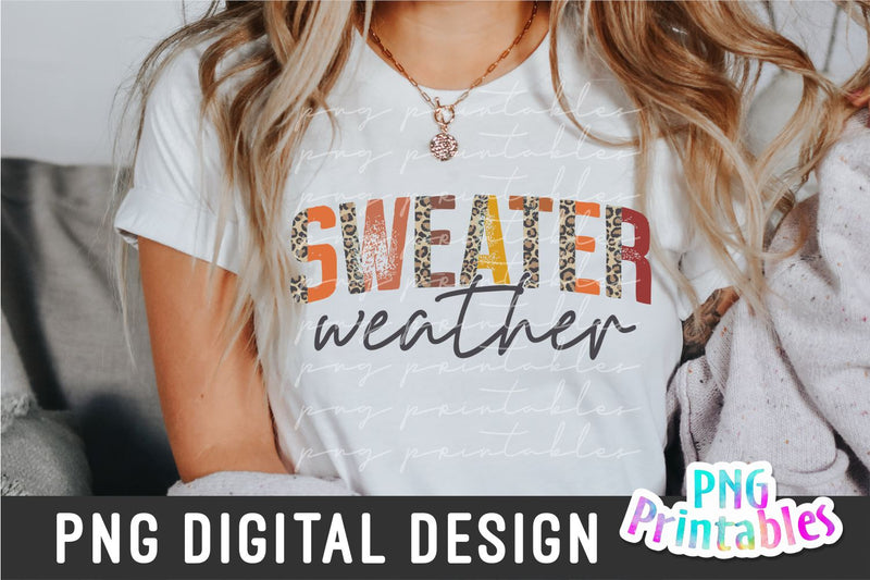 Sweater Weather png - Fall png - Print File - Fall Sublimation Design - Leopard Print png - Digital Download Sublimation Svg Cuttables 