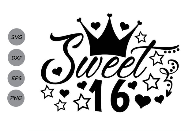 sweet 16| Birthday SVG Cutting Files SVG CosmosFineArt 
