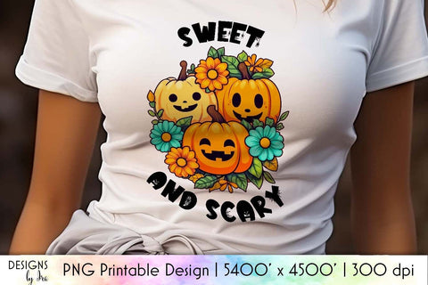 Sweet and Scary Halloween Pumpkins PNG Sublimation Designs by Ira 