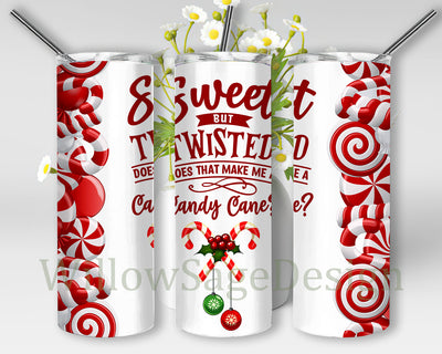 Sweet But Twisted Design Tumbler, Christmas Candy 20oz Skinny Tumbler, Candy Cane Tumbler Wrap, Merry Christmas Tumbler Template, Instant Download Sublimation WillowSageDesign 