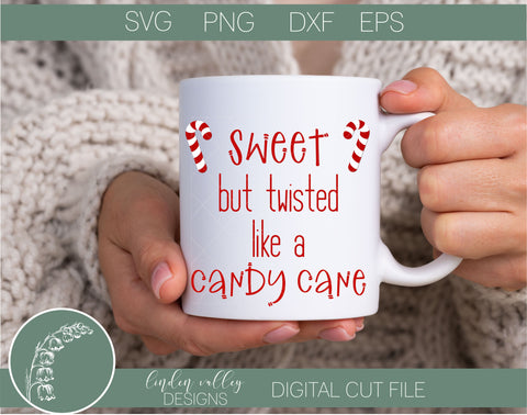 Sweet But Twisted Like A Candy Cane Christmas SVG SVG Linden Valley Designs 