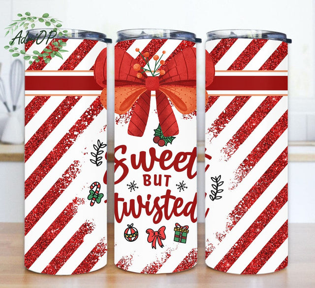 Sweet But Twisted Tumbler Design, Candy Cane 20oz Skinny Tumbler, Christmas Red Glitter Tumbler Wrap, Christmas Candy Sublimation Png, Instant Download Sublimation AdriOP 