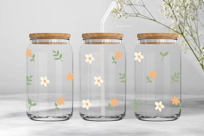 sweet daisy print 16oz. Libbey glass can wrap, valentine's day glass can wrap svg Digital Pattern ChuliArt 