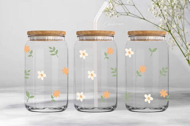 sweet daisy print 16oz. Libbey glass can wrap, valentine's day glass can wrap svg Digital Pattern ChuliArt 