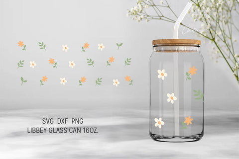 sweet daisy print 16oz. Libbey glass can wrap, valentine's day glass can wrap svg Digital Pattern ChuliArt 