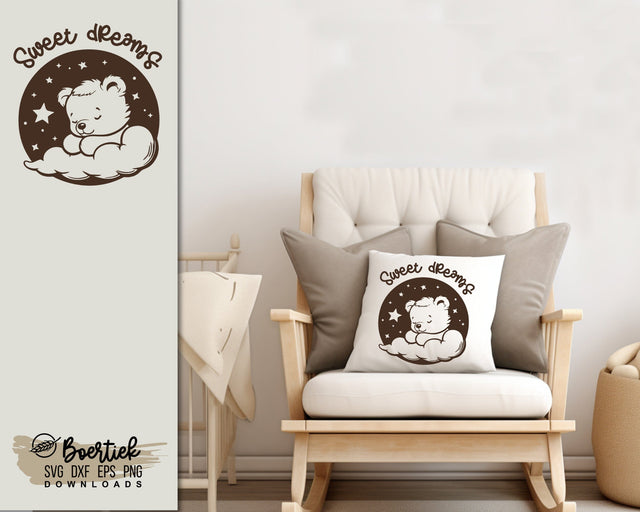 Sweet dreams, sleeping teddy bear on cloud, SVG file SVG Boertiek 