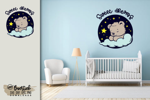 Sweet dreams, sleeping teddy bear on cloud, SVG file SVG Boertiek 