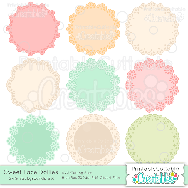 Sweet Lace Doilies Set SVG Printable Cuttable Creatables 