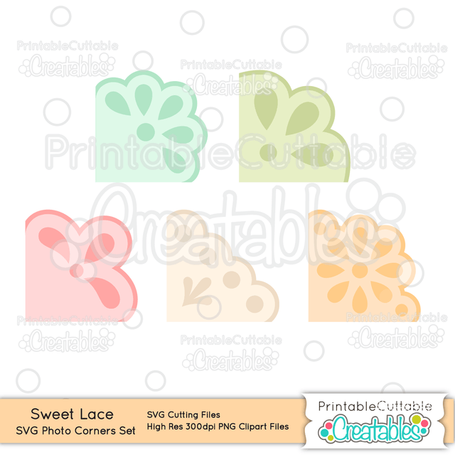 Sweet Lace Photo Corners Set SVG Printable Cuttable Creatables 