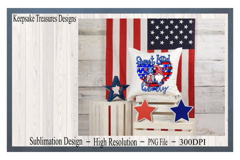 Sweet Land Of Liberty, Gnome Heart, 4th Of July, Hand Drawn Letters, Red White and Blue Tie Dye, PNF Sublimation Design, Digital Download Sublimation Keepsake Treasures Designs LLC. 