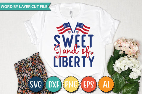 Sweet Land of Liberty SVG Cut File,SVGs,quotes-and-sayings,food-drink,mini-bundles,print-cut,on-sale,Clipart Clip Art Sublimation or Vinyl Shirt Design SVG DesignPlante 503 