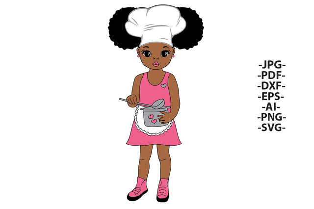 Sweet Little Girl Cooking Svg, Black Girl Cooker, Cooking Hat, Afro Girl Svg, Sweety Girl Svg, Puff Hair, Little Cute Girl, Svg Cut Files SVG 1uniqueminute 