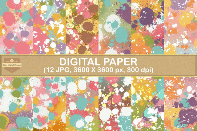 Sweet Paint Splatters Digital Paper Backgrounds Digital Pattern SineDigitalDesign 