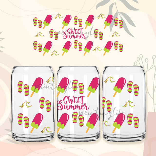 Sweet Summer 16oz Libbey Glass Can Png File Digital Download, Summer Vibes Design Digital Download PNG Sublimation PrintingLife 