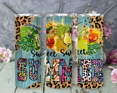 Sweet Summer 20oz Tumbler Png, Summer Leopard 20oz Skinny Tumbler, Tropical Tumbler Design, Summer Vacation Tumbler With Lid And Straw, Digital Download Sublimation DesignSVG 