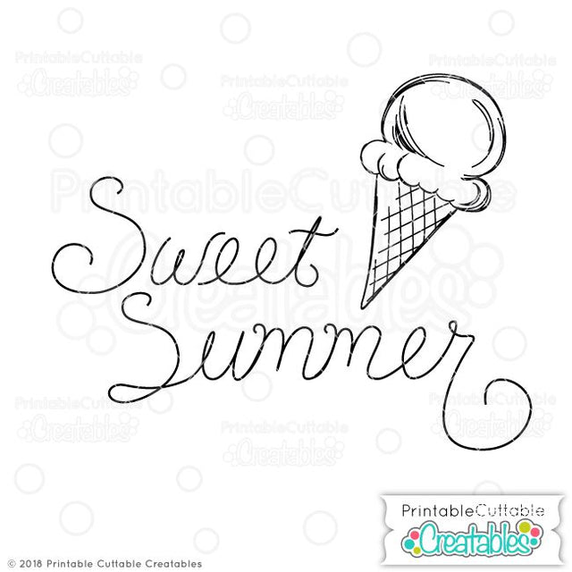 Sweet Summer Ice Cream Sketch SVG Printable Cuttable Creatables 
