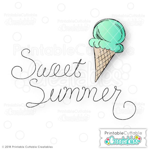 Sweet Summer Ice Cream Sketch SVG Printable Cuttable Creatables 