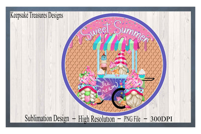 Sweet Summer, Summer Gnome Wreath Attachment, PNG Sublimation Design, Ice Cream Gnome, Digital Download, Sublimation Template Sublimation Keepsake Treasures Designs LLC. 