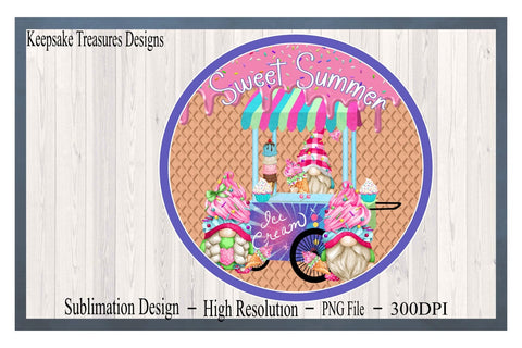Sweet Summer, Summer Gnome Wreath Attachment, PNG Sublimation Design, Ice Cream Gnome, Digital Download, Sublimation Template Sublimation Keepsake Treasures Designs LLC. 