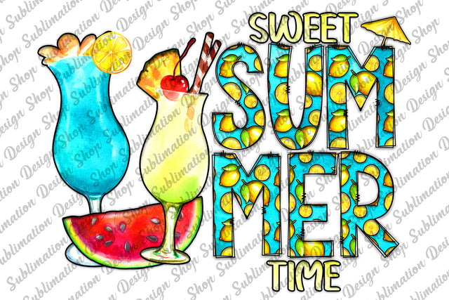 Sweet Summer Time Png, Summer Sublimation, Lemon Png, Cocktail Png, Fruits Png, Instant Download, Sublimation Designs, Digital Download Sublimation SublimationDesignShop 