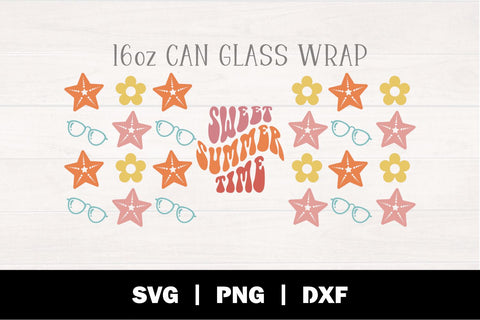Sweet Summer Time Retro 16oz Glass Cans Wrap SVG | Summer SVG SVG Ollive Studio 