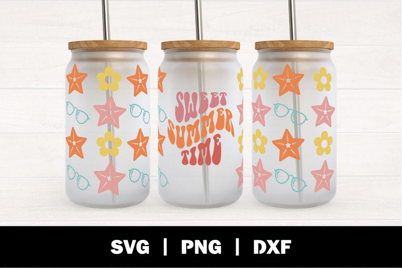 Sweet Summer Time Retro 16oz Glass Cans Wrap SVG | Summer SVG SVG Ollive Studio 