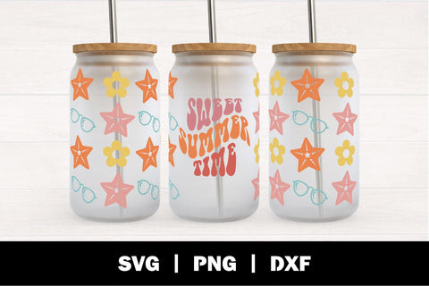 Sweet Summer Time Retro 16oz Glass Cans Wrap SVG | Summer SVG SVG Ollive Studio 