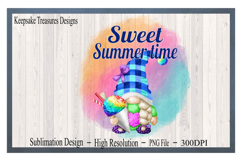 Sweet Summer Time, Snow Cone, Summer Gnome, Sublimation Design, Watercolor Background, PNG File, Digital Download Sublimation Keepsake Treasures Designs LLC. 
