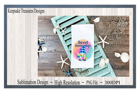Sweet Summer Time, Snow Cone, Summer Gnome, Sublimation Design, Watercolor Background, PNG File, Digital Download Sublimation Keepsake Treasures Designs LLC. 