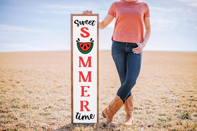 Sweet Summer Time Vertical Porch Sign SVG with Watermelon SVG Shine Green Art 