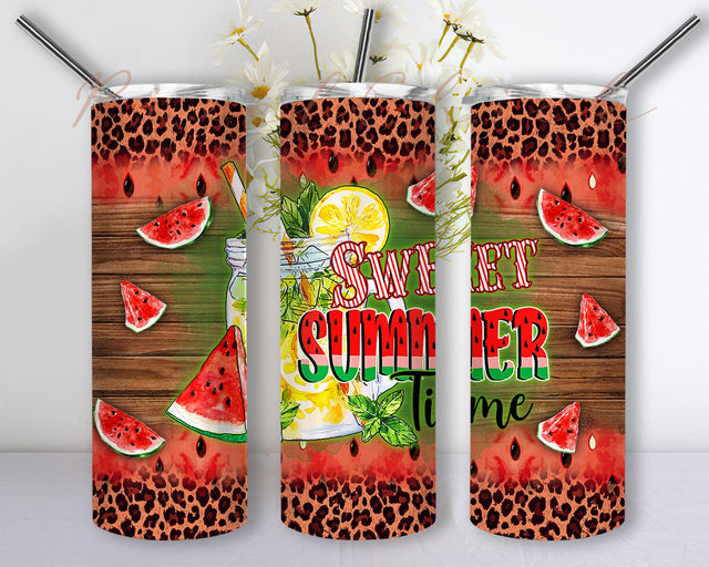 Sweet Summer Time Watermelon 20oz Skinny Tumbler Png, Summer Tumbler Png, Leopard Watermelon Png, Summer Gift, Watermelon Gifts Sublimation PixelChick 