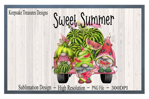 Sweet Summer, Watermelon Gnome Truck, Summer Gnomes, PNG Sublimation Design, Digital Download, Summer T-Shirt Design Sublimation Keepsake Treasures Designs LLC. 