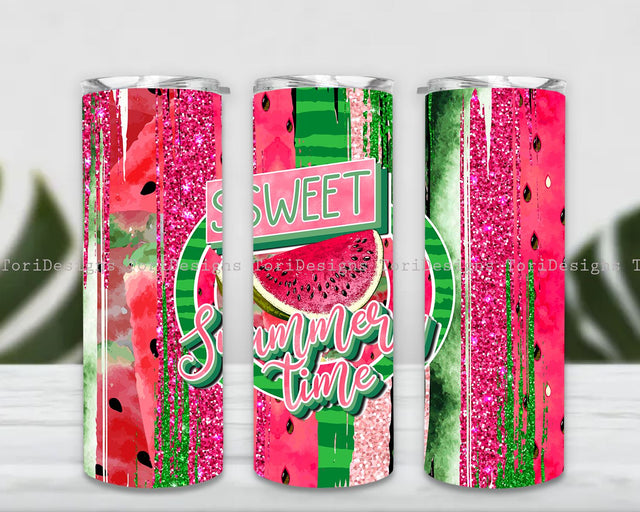 Sweet Summertime 20 oz Skinny Tumbler png, Watermelon Png, 20oz Skinny Tumbler Png, Summer Time Png Downloads Sublimation ToriDesigns 