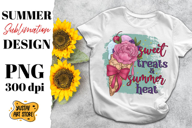 Sweet treats & Summer heat. Summer sublimation design. Ice cream and flowers Sublimation Yustaf Art Store 
