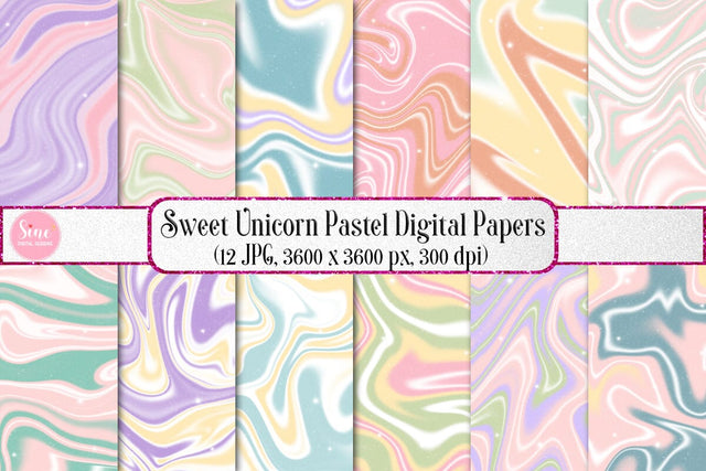 Sweet Unicorn Pastel Digital Papers Backgrounds Set Digital Pattern SineDigitalDesign 