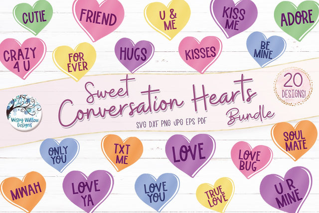 Sweet Valentine's Day Conversation Hearts SVG Bundle SVG Wispy Willow Designs 