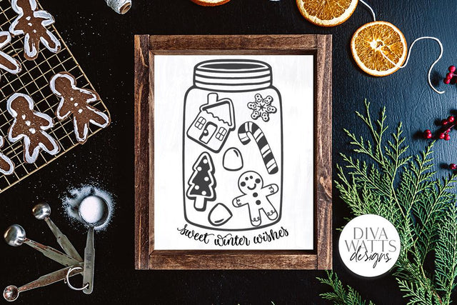 Sweet Winter Wishes SVG | Gingerbread Christmas Jar Design SVG Diva Watts Designs 