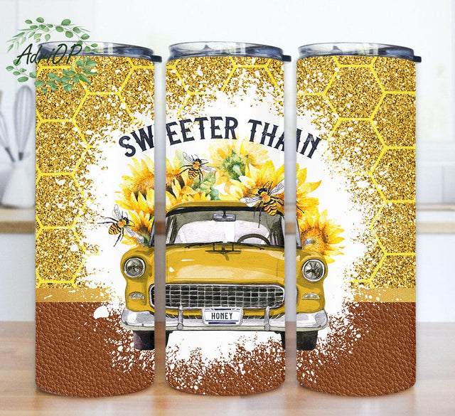 Sweeter Than Honey Tumbler Png, Bee Sunflower 20oz Skinny Tumbler, Yellow Truck Design Png, Hivecomb Glitter Tumbler Wrap, Honey Bee Tumbler Template, Digital Download Sublimation AdriOP 