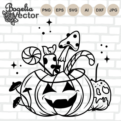 Sweets Bucket Svg, Pumpkin Bucket for Sweets Svg, Halloween Cut file, Mystical Svg for Shirts, Mushroom, Autumn Svg Designs, Cricut, Spooky SVG BogeliaVector 