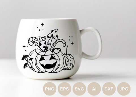 Sweets Bucket Svg, Pumpkin Bucket for Sweets Svg, Halloween Cut file, Mystical Svg for Shirts, Mushroom, Autumn Svg Designs, Cricut, Spooky SVG BogeliaVector 