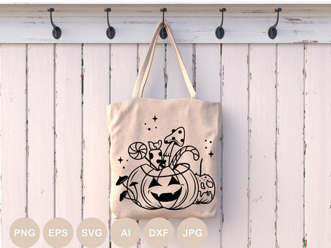 Sweets Bucket Svg, Pumpkin Bucket for Sweets Svg, Halloween Cut file, Mystical Svg for Shirts, Mushroom, Autumn Svg Designs, Cricut, Spooky SVG BogeliaVector 