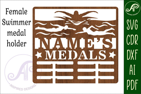 Swimmer female medal holder Name svg laser cut template SVG APInspireddesigns 