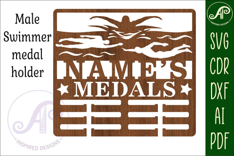 Swimmer male medal holder Name svg laser cut template SVG APInspireddesigns 