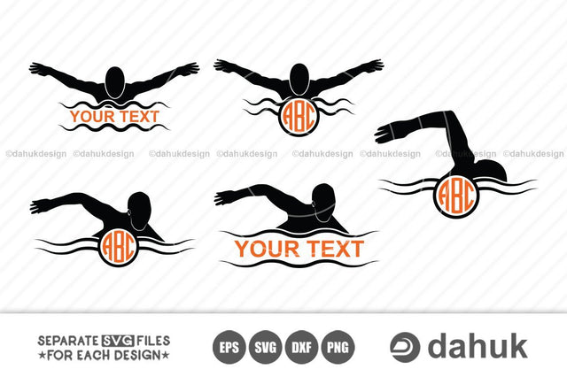 Swimmer Monogram SVG, Swimming SVG, Swimmer, Swimmer Logo, split monogram, Cut file for silhouette SVG dahukdesign 