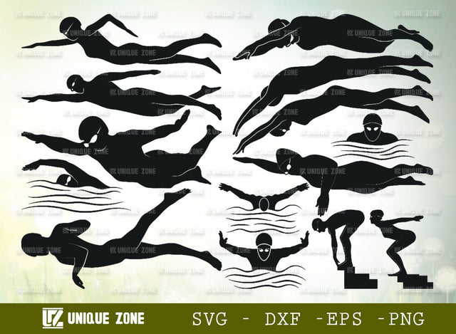 Swimmer SVG Bundle, Swimming Silhouette, Swimmer Goggles Svg, Pool Sport Svg, Swimming Diving Svg, SVG Unique Zone 