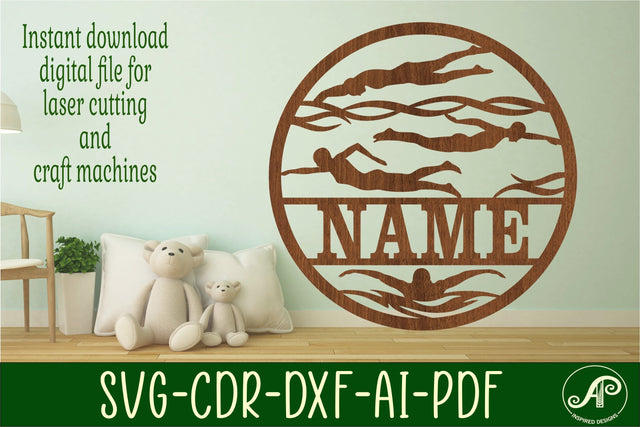 Swimming female name sign, SVG, sports themed wall art SVG APInspireddesigns 