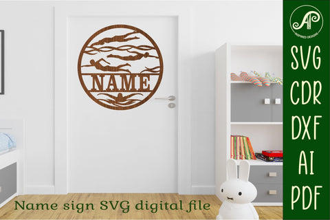 Swimming female name sign, SVG, sports themed wall art SVG APInspireddesigns 