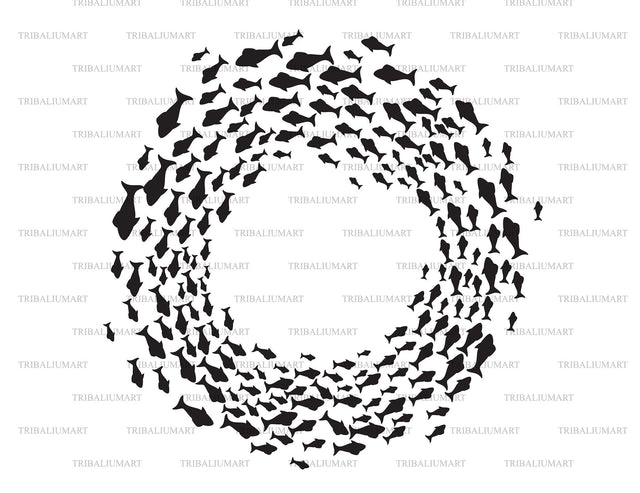 Swimming Fishes. Shoal of Fish Circling. SVG TribaliumArtSF 
